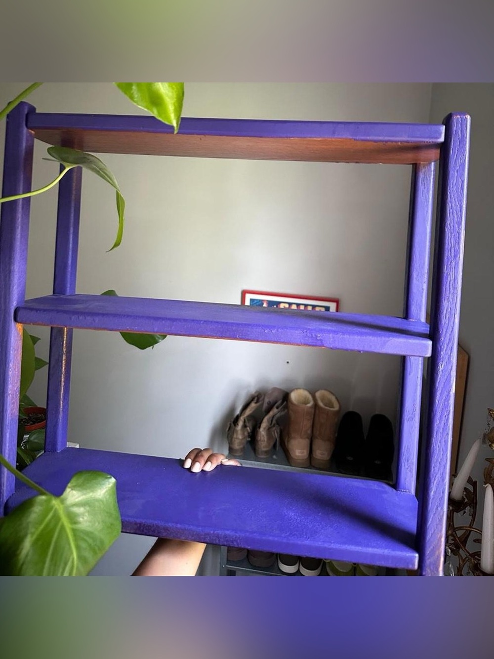Purple Painted Wooden Wall Shelf with three shelves